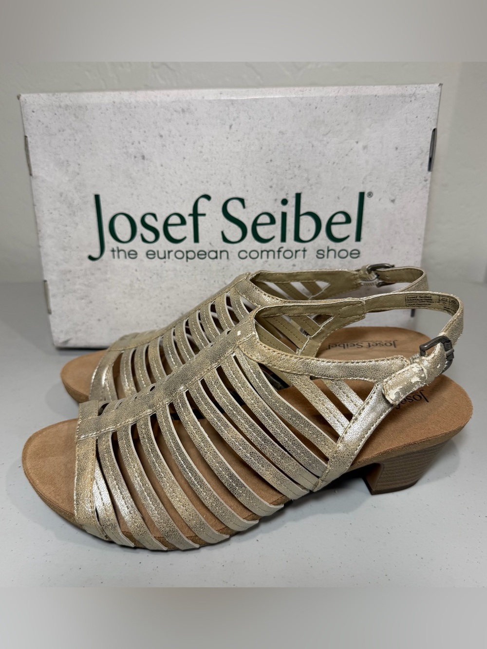 Josef Seibel Strappy Metallic Gold Slingback Sandals
